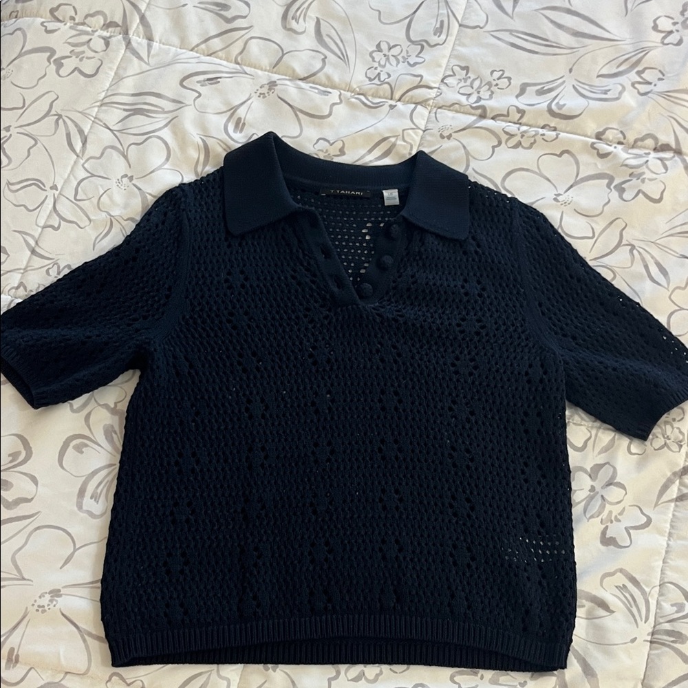 T Tahari Black Knit Button Down Shirt